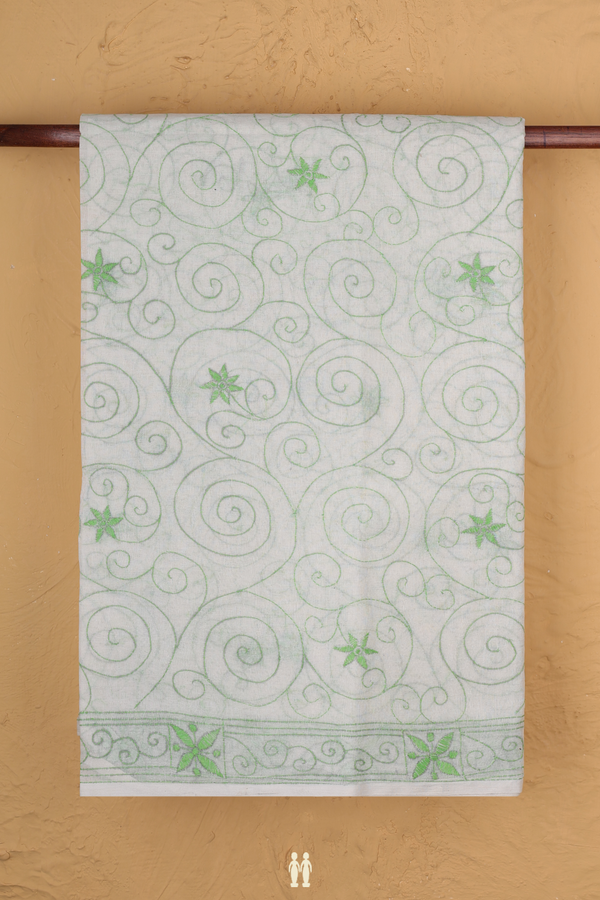 Bengal Cotton Saree In White With Chikankari Design