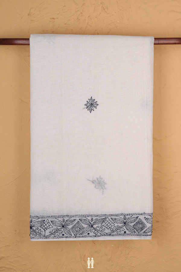 Bengal Cotton Saree In White With Chikankari Design