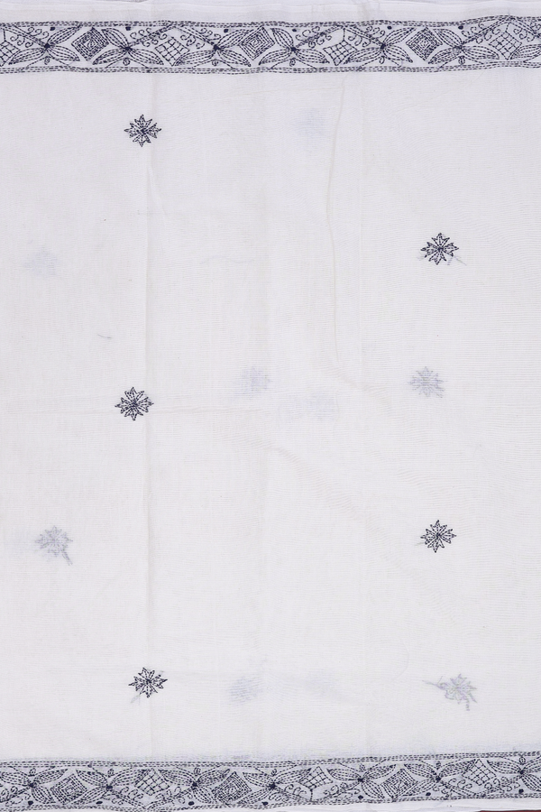 Bengal Cotton Saree In White With Chikankari Design