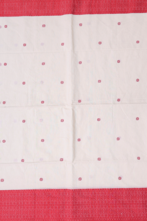 Bengal Cotton Saree In White With Floral Buttas