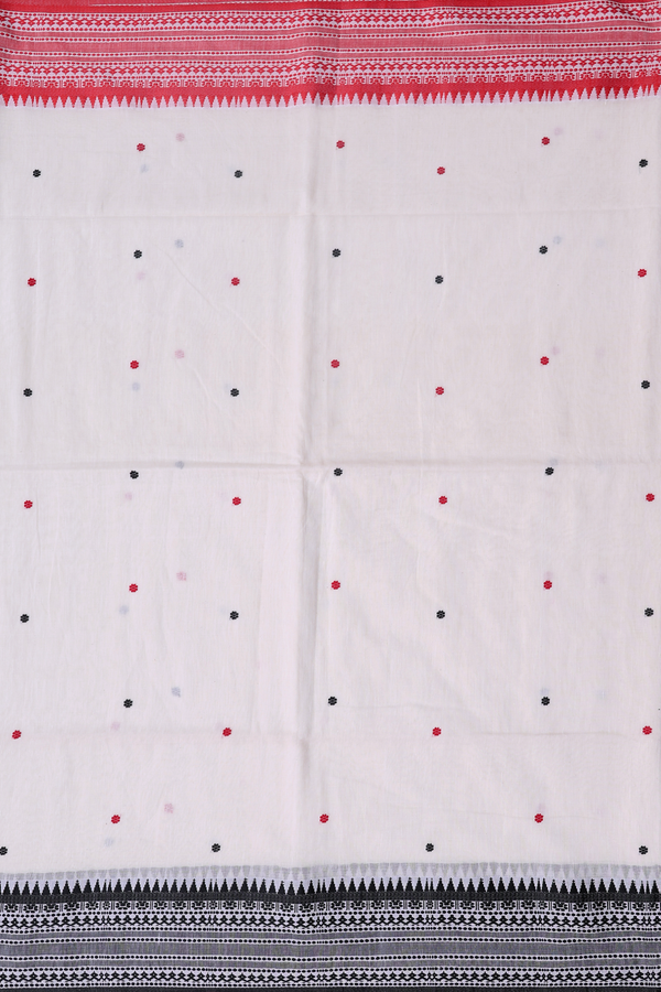 Bengal Cotton Saree In White With Floral Buttas