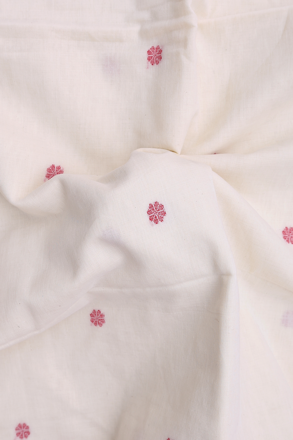 Bengal Cotton Saree In White With Floral Buttas