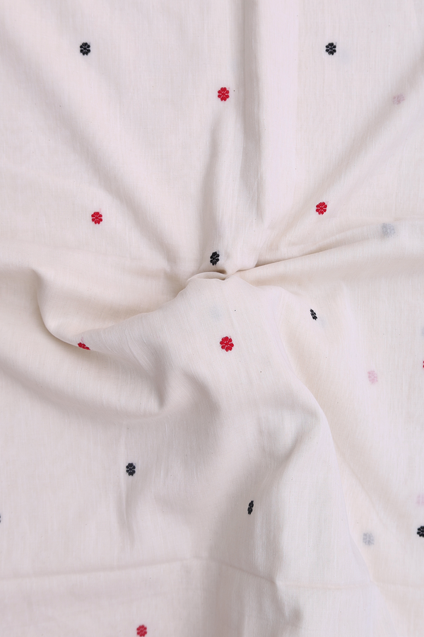 Bengal Cotton Saree In White With Floral Buttas