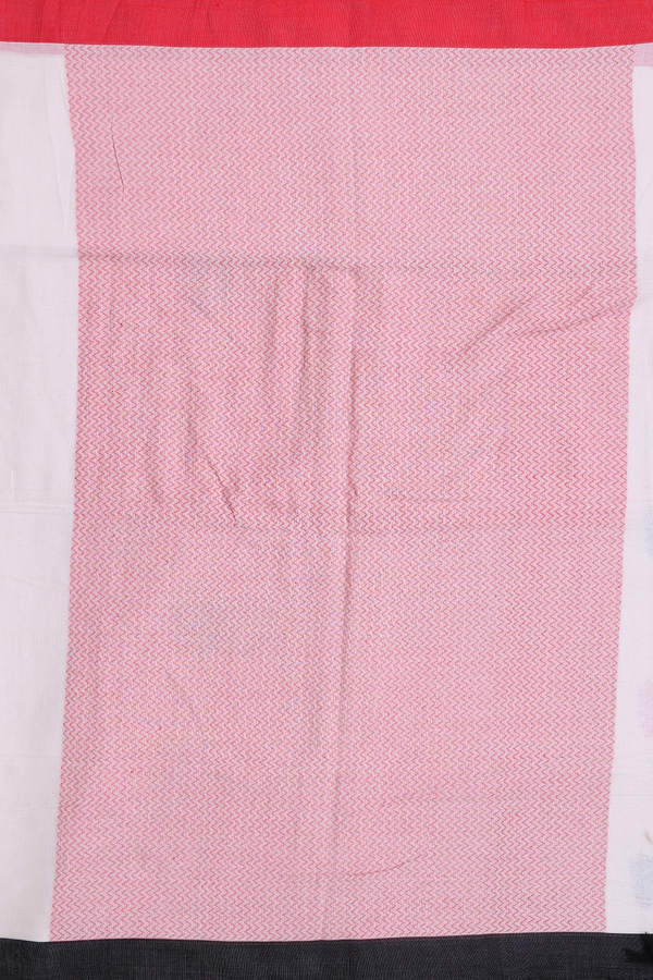 Bengal Cotton Saree In White With Leaf Motifs