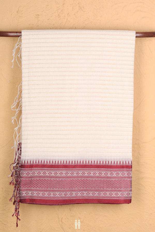 Bengal Cotton Saree In White With Stripes Design