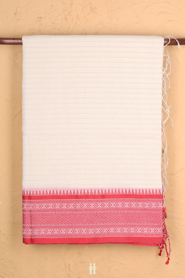 Bengal Cotton Saree In White With Stripes Design