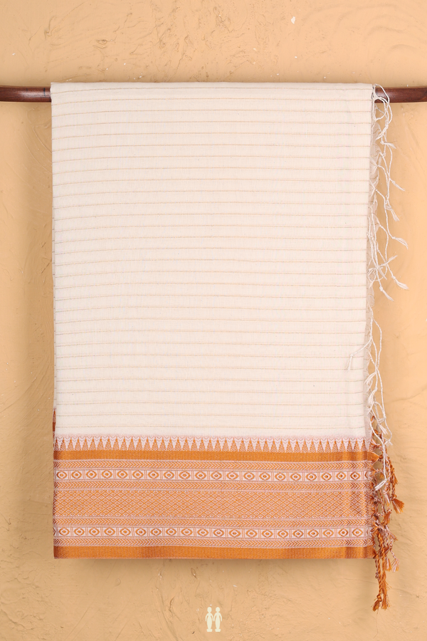 Bengal Cotton Saree In White With Stripes Design