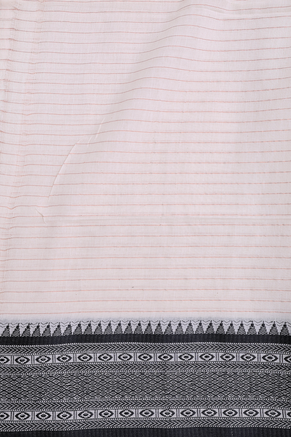 Bengal Cotton Saree In White With Stripes Design