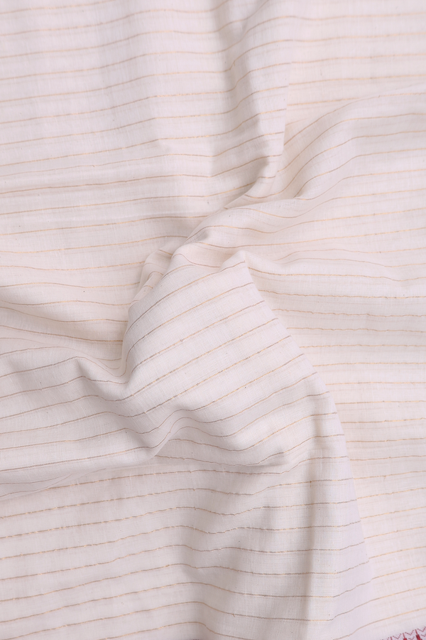 Bengal Cotton Saree In White With Stripes Design