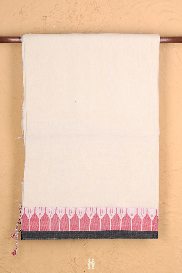 Bengal Cotton Saree In White With Threadwork Border
