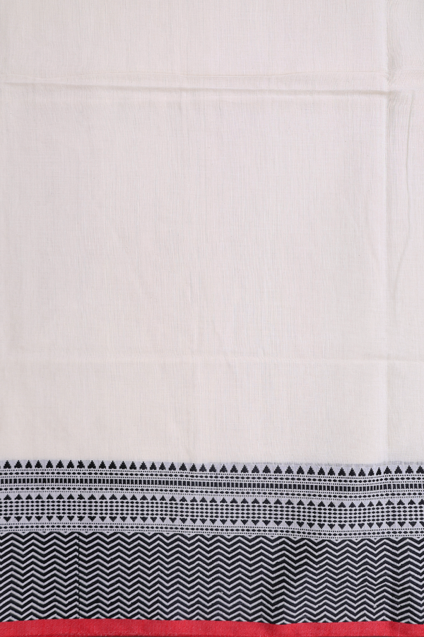 Bengal Cotton Saree In White With Threadwork Border