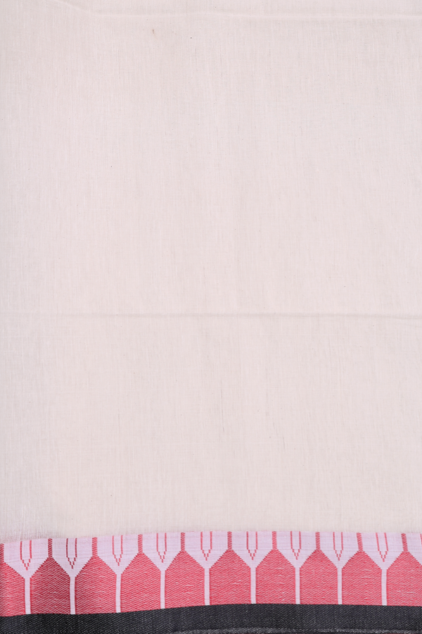 Bengal Cotton Saree In White With Threadwork Border