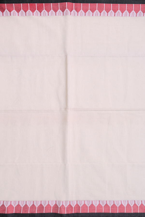 Bengal Cotton Saree In White With Threadwork Border