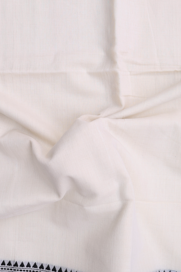 Bengal Cotton Saree In White With Threadwork Border