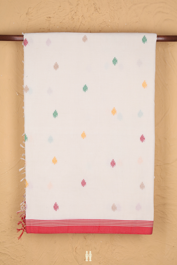 Bengal Cotton Saree In White With Threadwork Buttas