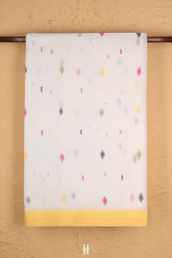 Bengal Cotton Saree In White With Threadwork Buttas