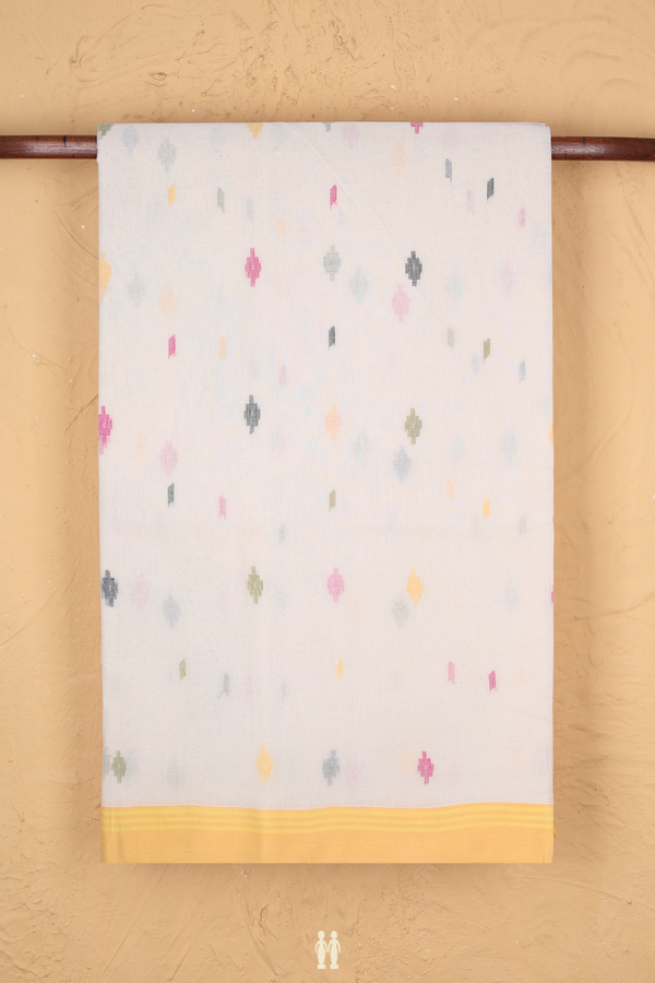 Bengal Cotton Saree In White With Threadwork Buttas