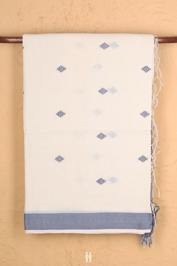 Bengal Cotton Saree In White With Threadwork Buttas