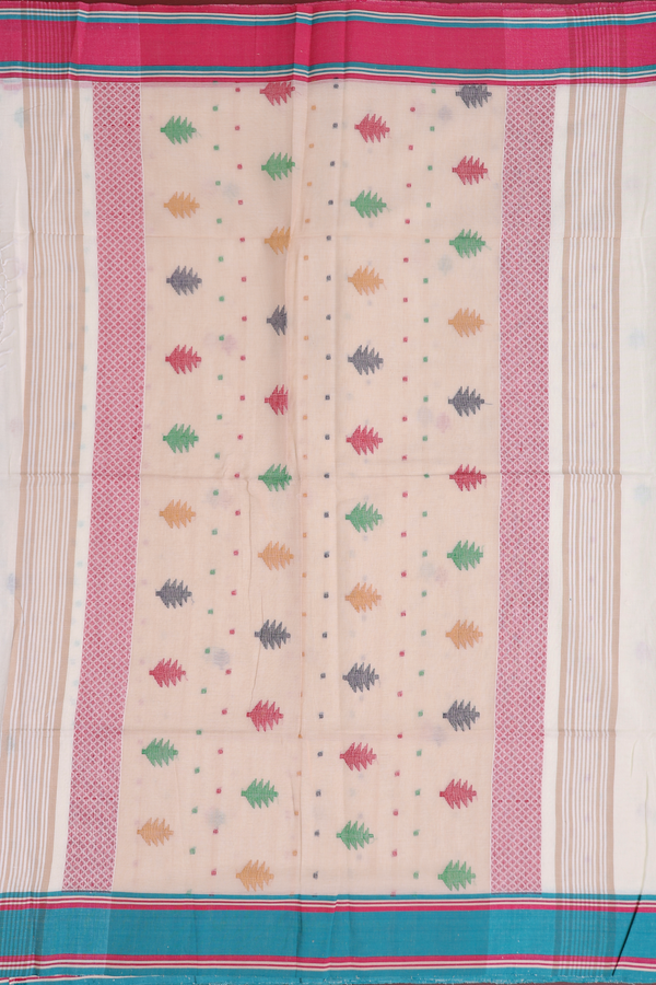 Bengal Cotton Saree In White With Allover Design