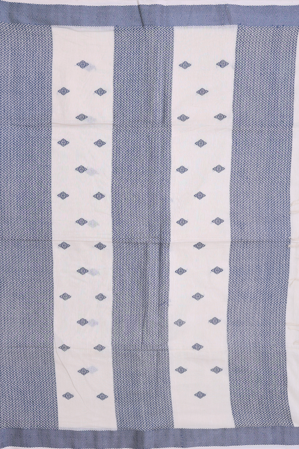 Bengal Cotton Saree In White With Threadwork Buttas