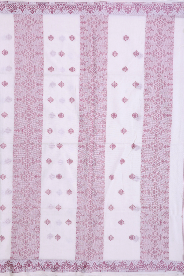 Bengal Cotton Saree In White With Threadwork Buttas