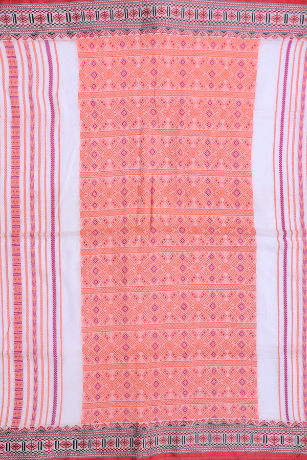 Bengal Cotton Saree In White With Threadwork Buttas