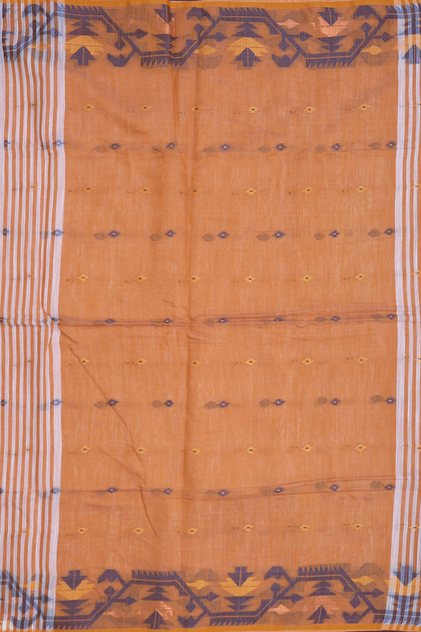 Bengal Cotton Saree In White With Threadwork Buttas