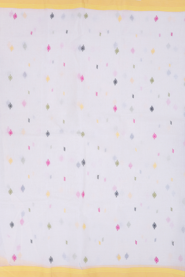 Bengal Cotton Saree In White With Threadwork Buttas