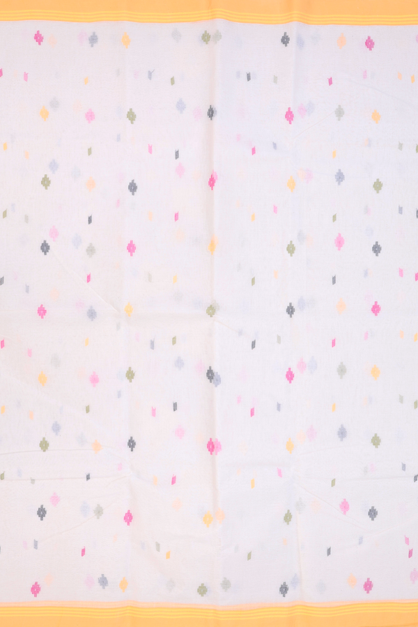 Bengal Cotton Saree In White With Threadwork Buttas