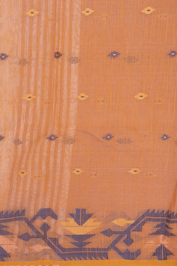 Bengal Cotton Saree In White With Threadwork Buttas