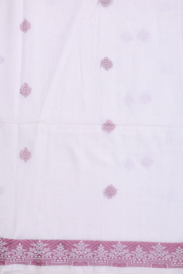 Bengal Cotton Saree In White With Threadwork Buttas