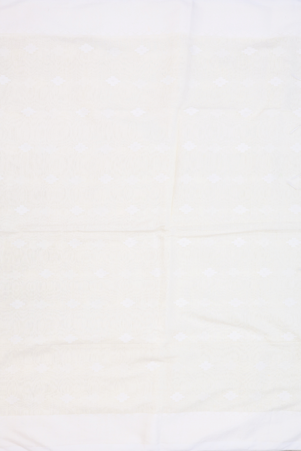 Bengal Cotton Saree In White With Threadwork Buttas
