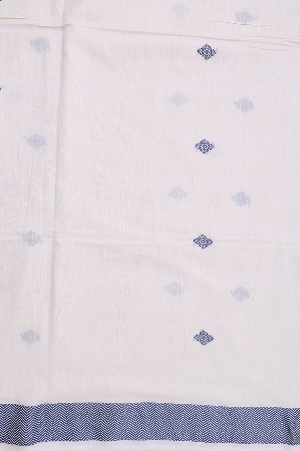 Bengal Cotton Saree In White With Threadwork Buttas