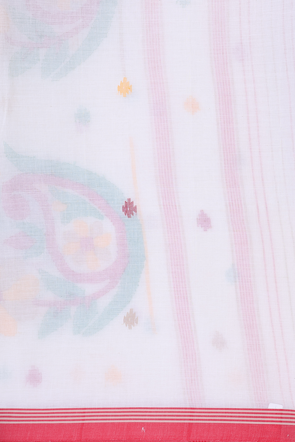 Bengal Cotton Saree In White With Threadwork Buttas