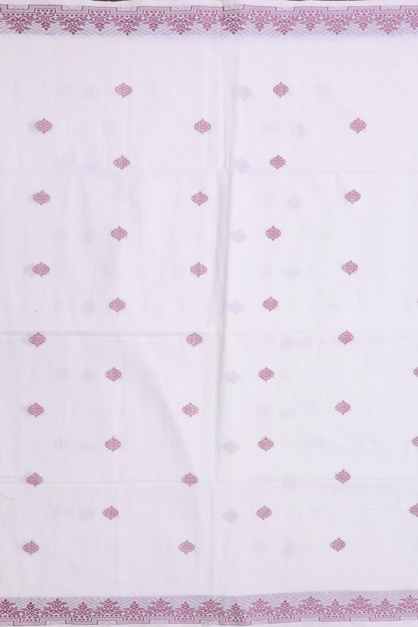 Bengal Cotton Saree In White With Threadwork Buttas