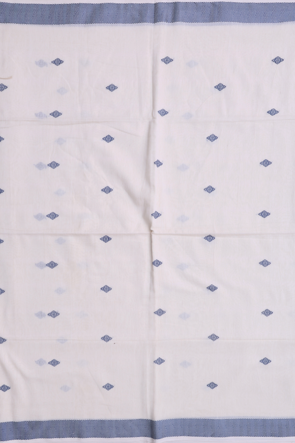 Bengal Cotton Saree In White With Threadwork Buttas
