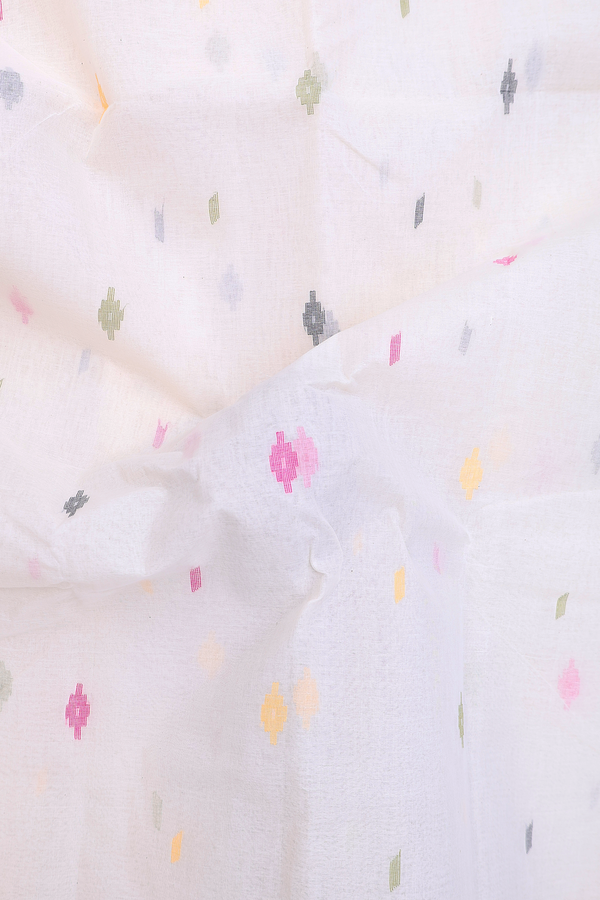 Bengal Cotton Saree In White With Threadwork Buttas