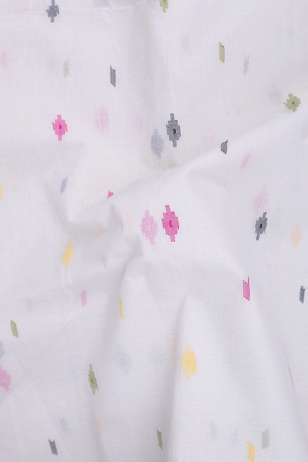 Bengal Cotton Saree In White With Threadwork Buttas