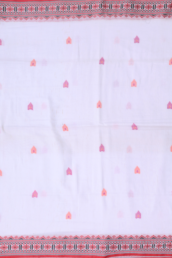 Bengal Cotton Saree In White With Threadwork Buttas