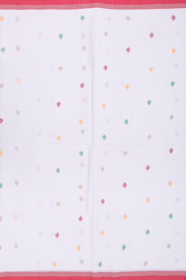 Bengal Cotton Saree In White With Threadwork Buttas