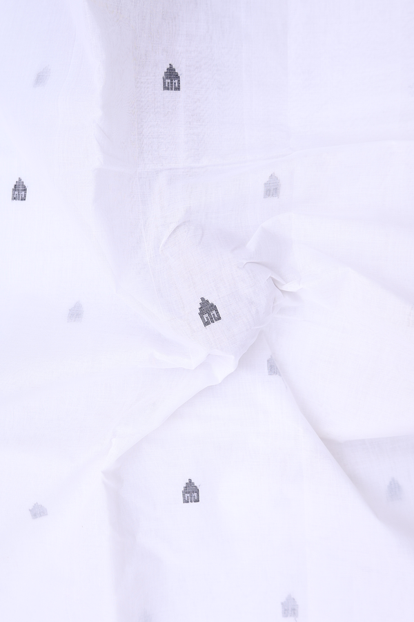 Bengal Cotton Saree In White With Threadwork Buttas