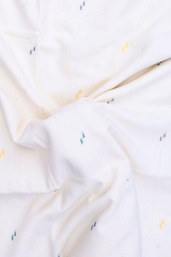 Bengal Cotton Saree In White With Threadwork Buttas
