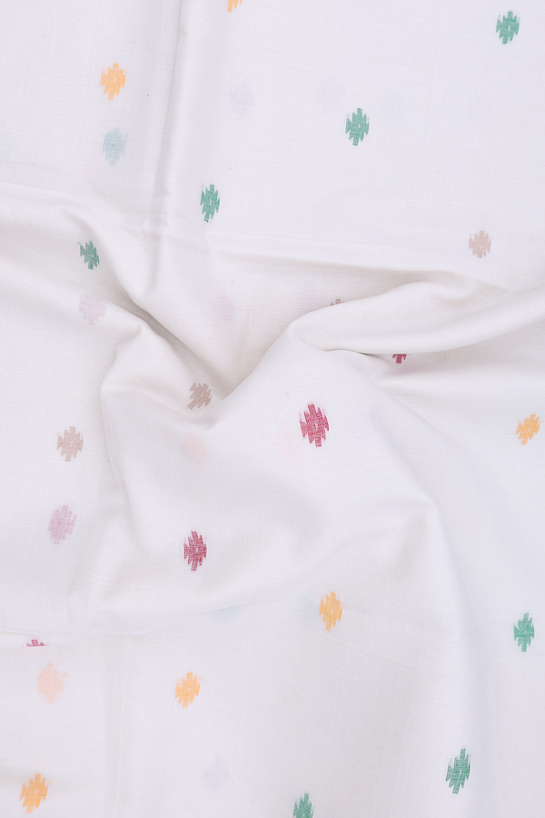 Bengal Cotton Saree In White With Threadwork Buttas