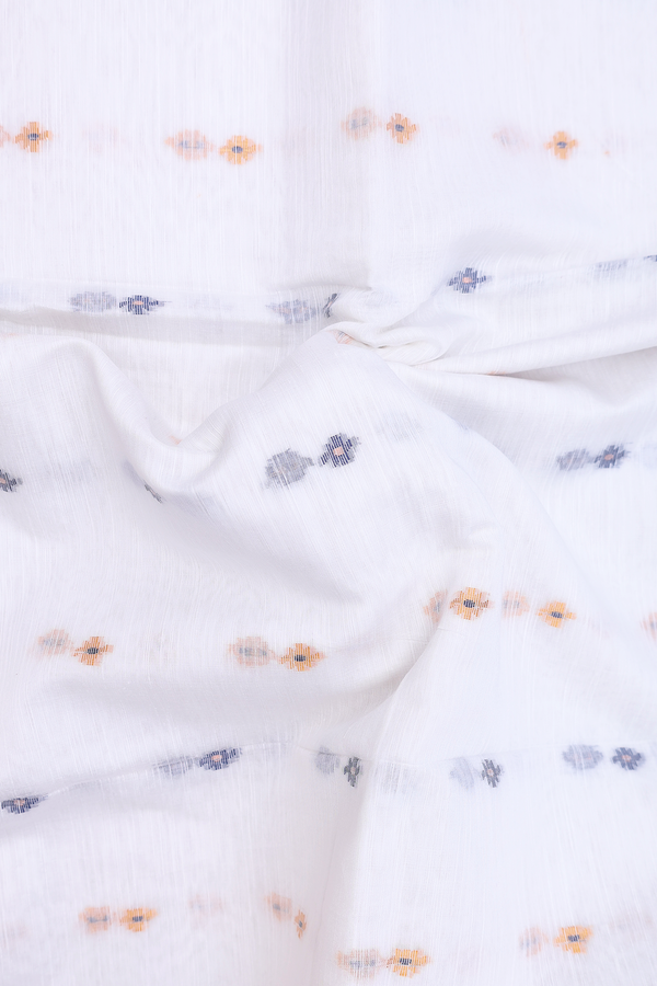Bengal Cotton Saree In White With Threadwork Buttas