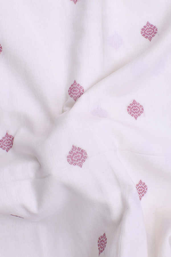 Bengal Cotton Saree In White With Threadwork Buttas