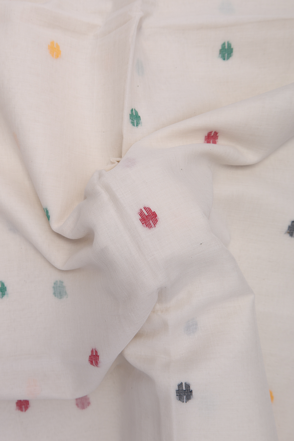 Bengal Cotton Saree In White With Threadwork Buttas