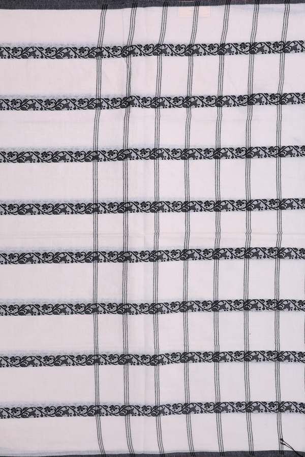 Bengal Cotton Saree In White With Threadwork Design