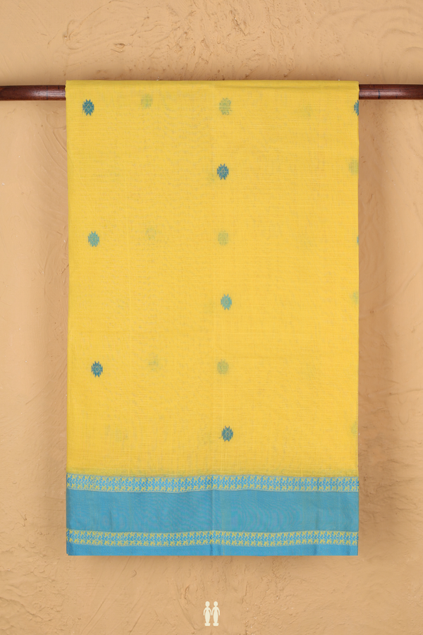 Bengal Cotton Saree In Yellow With Threadwork Buttas