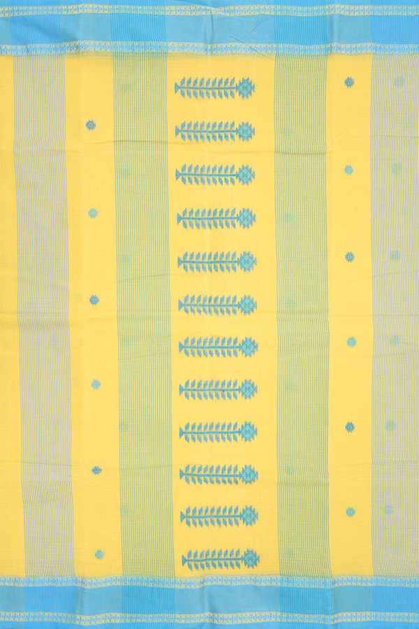 Bengal Cotton Saree In Yellow With Threadwork Buttas