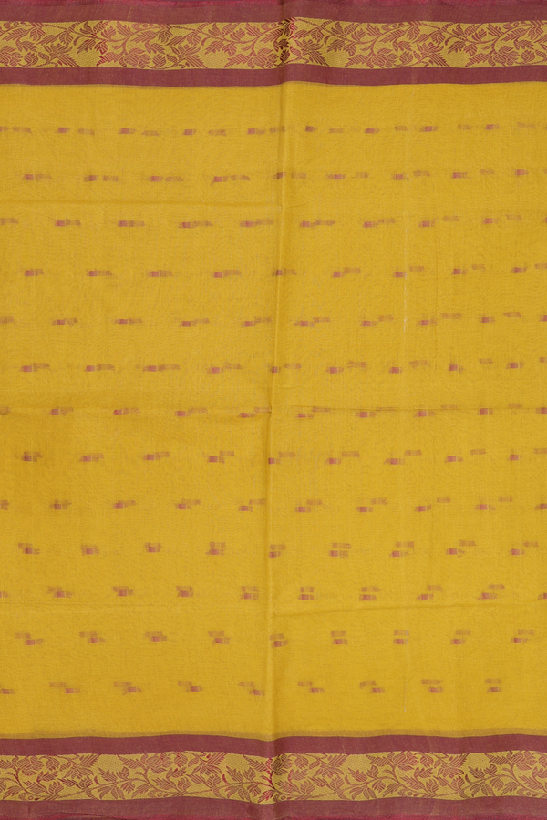 Bengal Cotton Saree In Yellow With Threadwork Buttas